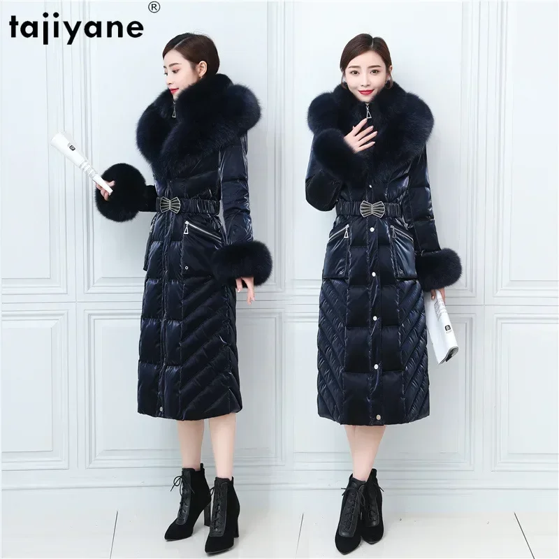 Tajiyane Top Quality 90% White Duck Down Jacket for Women Winter Luxury Fox Fur Collar Warm Glossy Long Down Coats Female Parkas