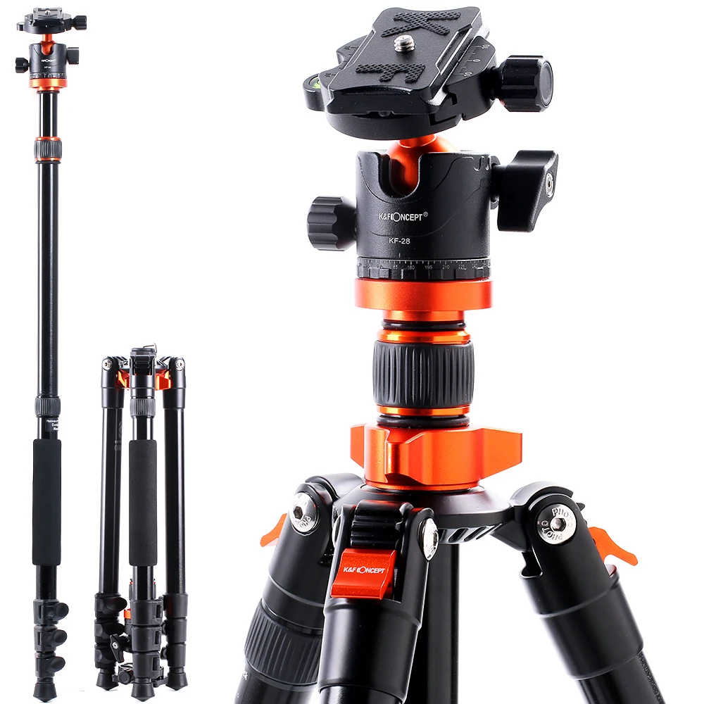 K&F Concept Camera Tripods Aluminum Travel Vlog DSLR Tripod Monopod with 360 Degree Panorama Ball Head Loading Up to 10kg