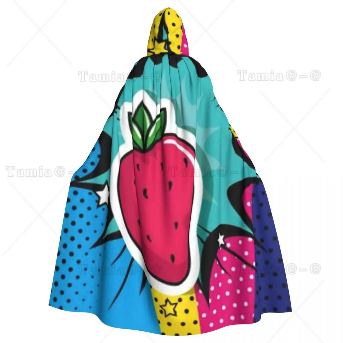 Capa con Capucha Unisex para Adultos, Diseño de Fresa con Estilo Pop Art, Disfraz de Bruja Largo para Cosplay