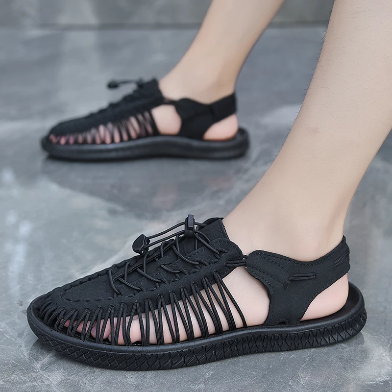 Fashion Leisure Woven Men's Sandals Summer Breathable Soft Flat Sandals Outdoor Light Beach Slip on Footwear Men Casual Shoes