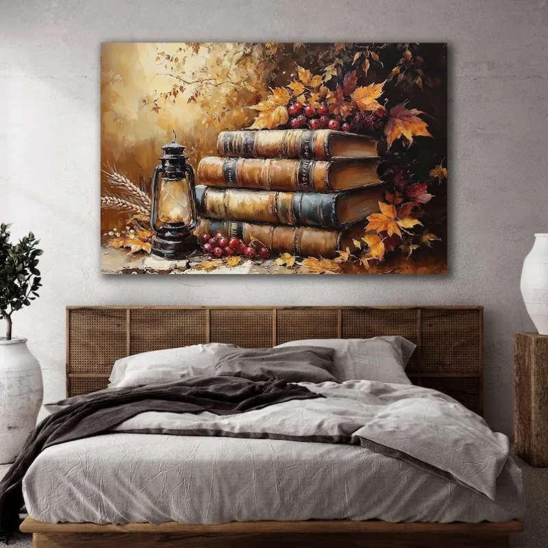 Spooky Halloween Cute Black Cat in Witch Hat Rustic Autumn Pumpkins Truck Poster Canvas Painting Wall Art Pictures Home Decor