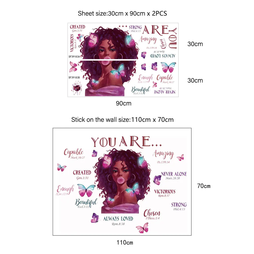3d black girl room decoration inspirational quote wall decal sticker self adhesive bedroom wall art