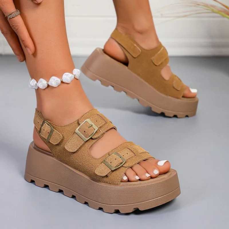 New Summer Casual Waterproof Women's Sandals Fashionable Increased Heel Platform Wedges Buckle Sandals for Women Plus Size42 201