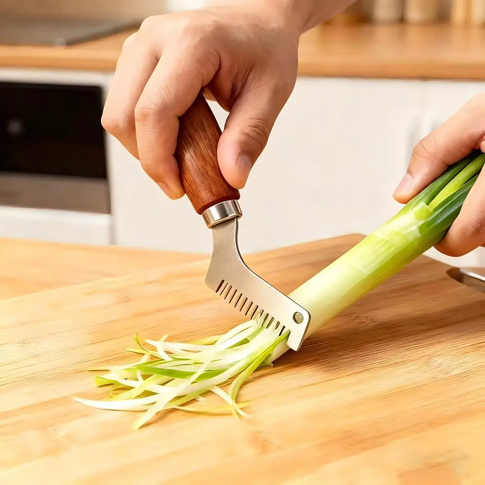 Stainless Steel Green Onion Slicer Knife Wooden Handle Scallion Shredder Vegetable Cutter Chopper Kitchen Gadgets Cooking Tool