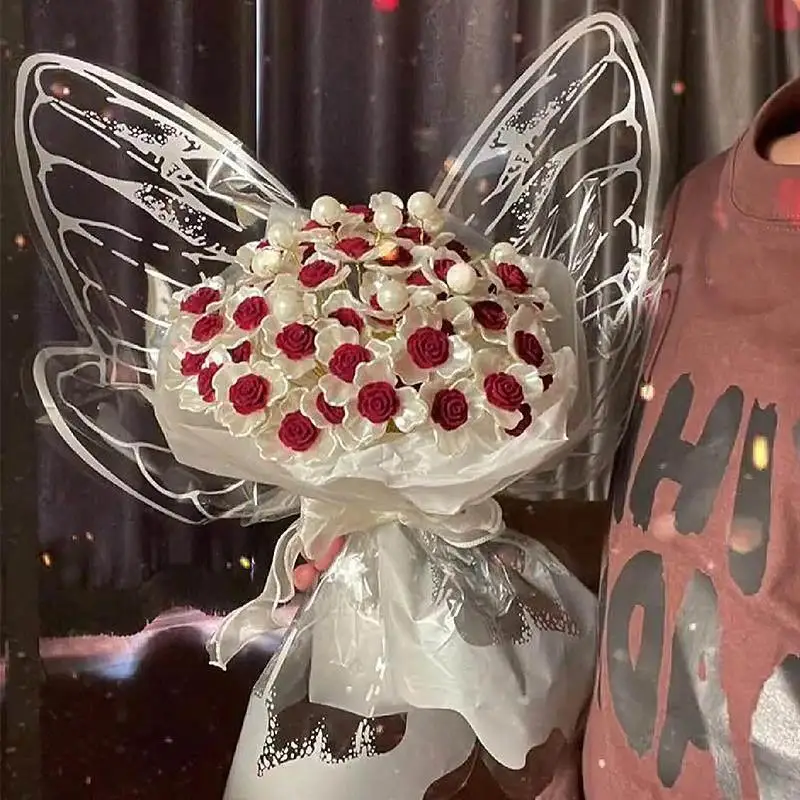 手作り蝶々付き永遠のバラの花束素材キット-誕生日プレゼント-女の友へのクリエイティブギフト-ビジネスクラスパッケージ