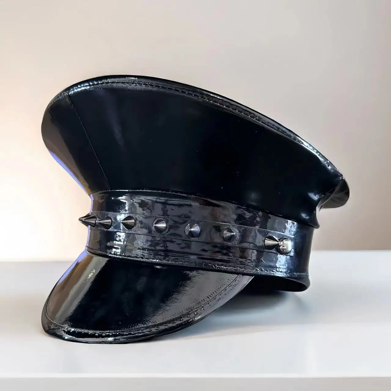 Burning Man Red and black hip hop rock cap military cap, leather nails in different colors suitable for Halloween Party，Music