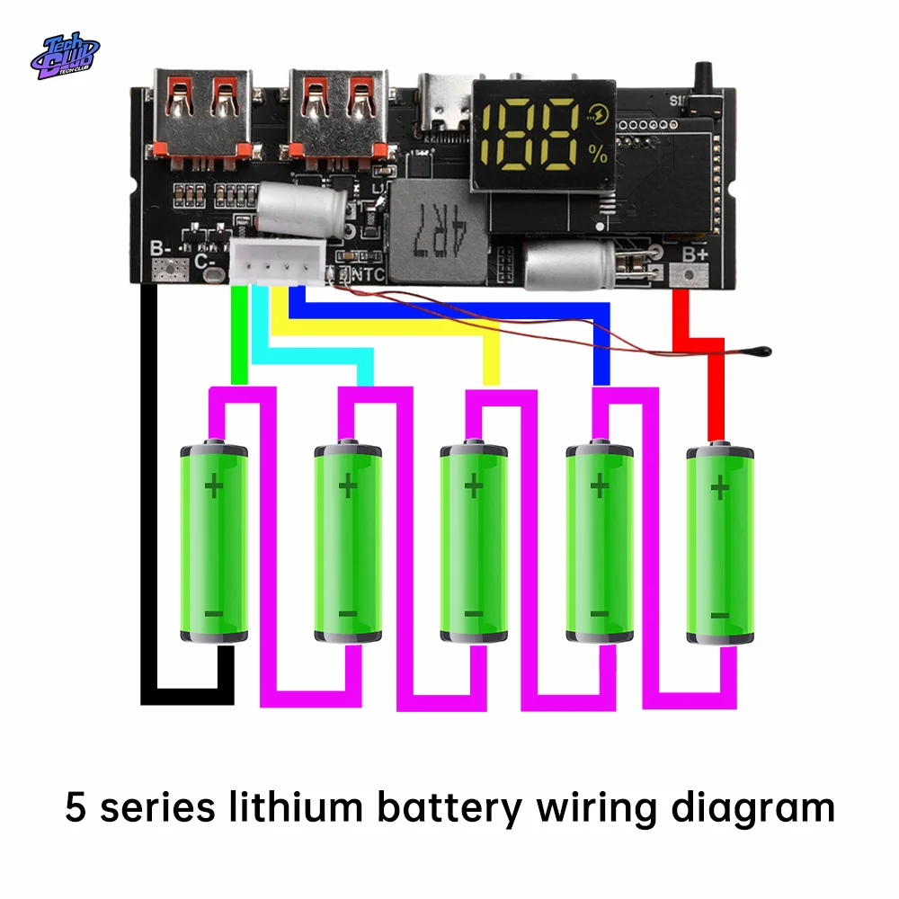 MPPT QC3.0 3S 4S 5S 65W 100W Power Bank Double C Port Two way Charge Mobile Power 18650 Charging Module Temperature Protection