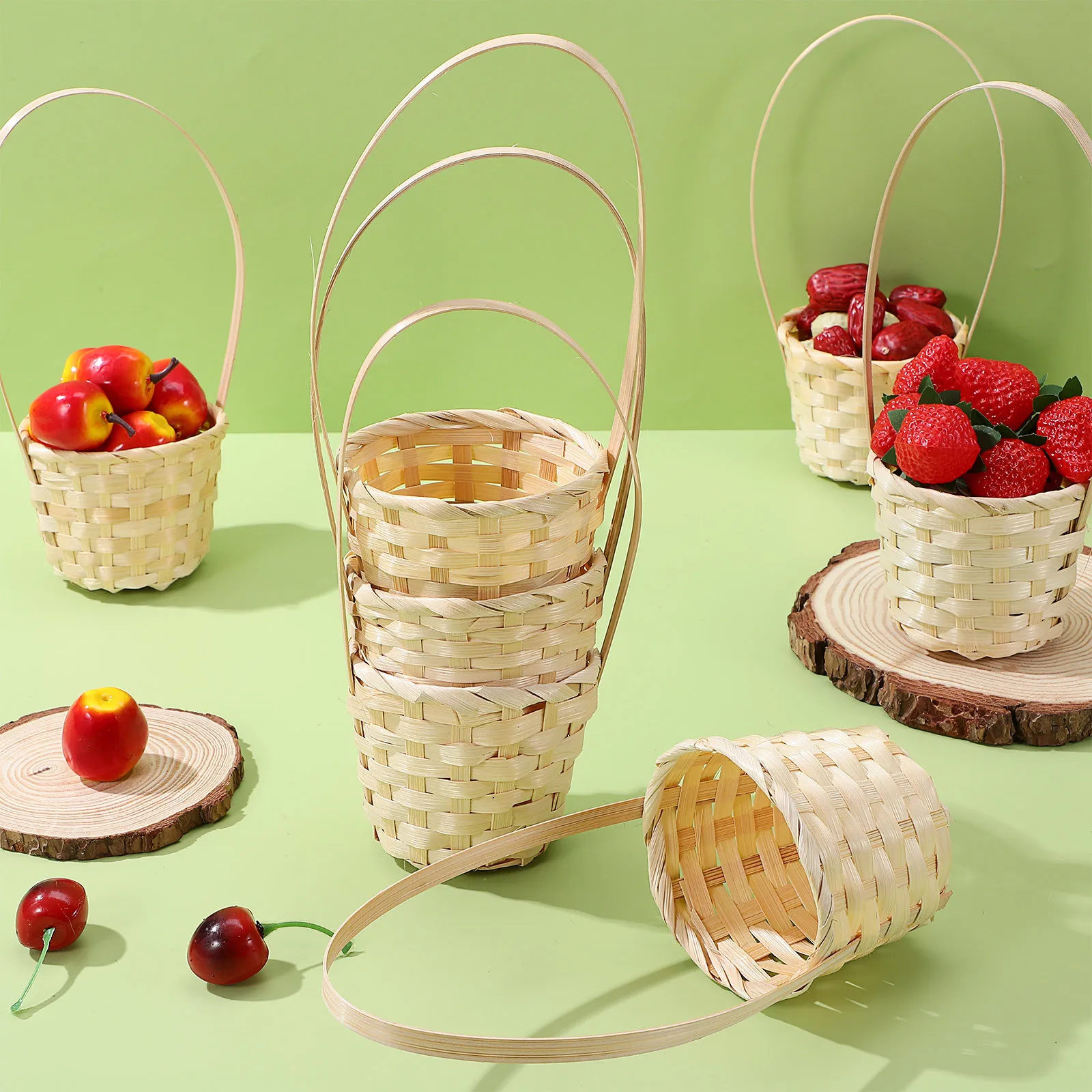 

8Pcs Multifunctional Mini Basket Bamboo Style Woven Storage Basket for Home Decor Party Gift Organization
