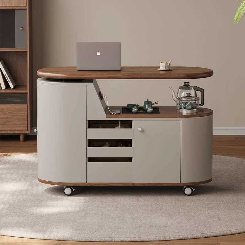 

New mobile tea table tea cart modern simple home living room coffee table light luxury high-end balcony solid wood tea table