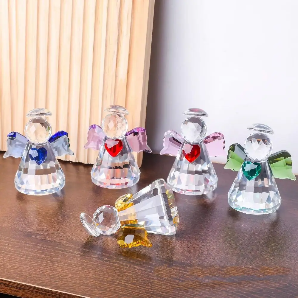 New Faceted Finish Crystal Angel Figurine Colorful Wings Halo Detail Angel Paperweight Heart Crystal Angel Christmas