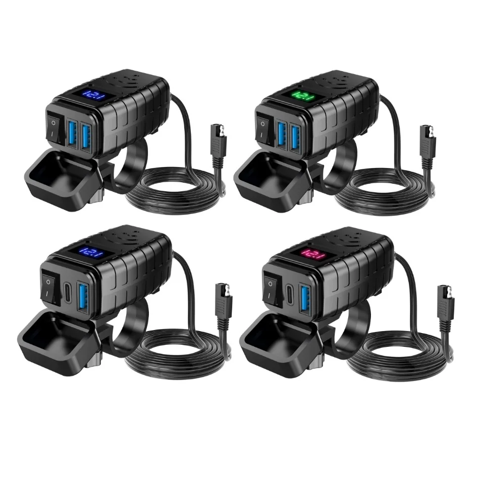 

Screw Bracket Mount 12V-24V USB Type C Outlets PD QC3.0 Voltage Display Power Adapter Motorbike Motorcycle Fast Charger Socket
