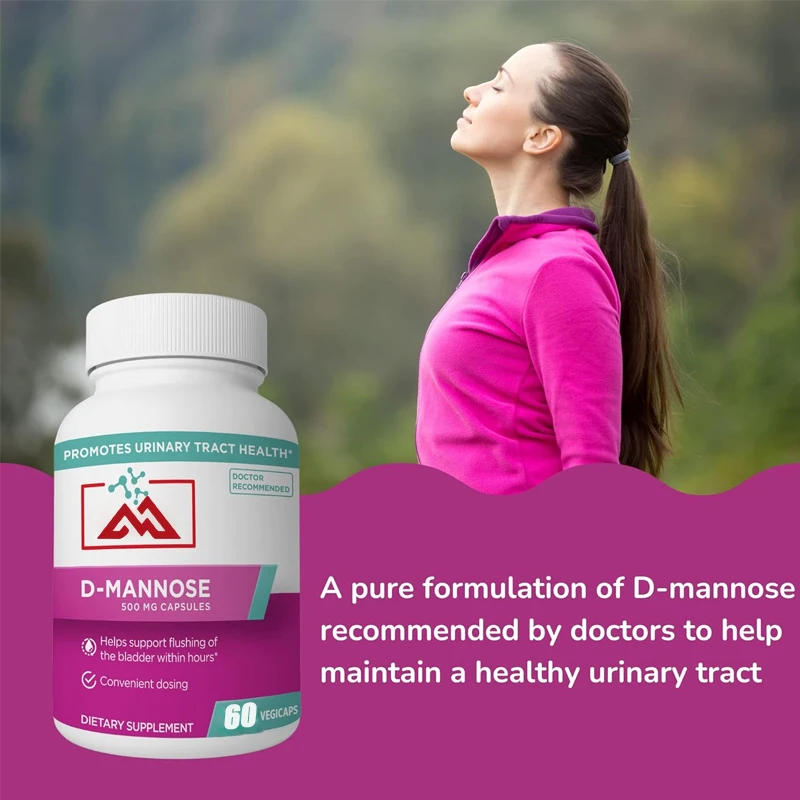 D-mannose 500mg capsules for bladder and urinary tract irrigation to support management of urinary tract infections, 60 capsules