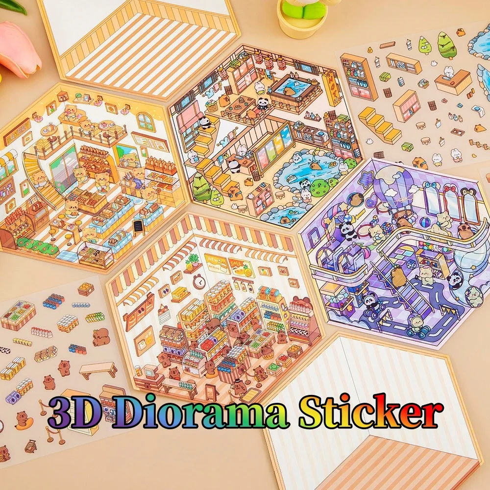 3D Miniature Scene Sticker Set – Pre-Trimmed, No-Cut Craft Decor for Kids, DIY Journaling & Dimensional Scrapbooking