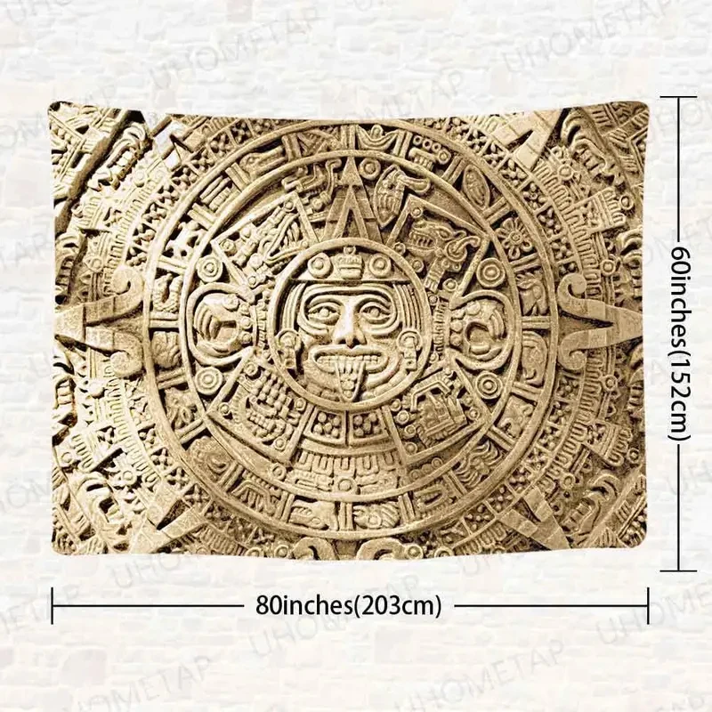 VIKAMA Aztec Calendar Tapestry, Mayan Sun Stone Ancient Civilization Print Wall Hanging for Bedroom Dorm Living Room Home Decor
