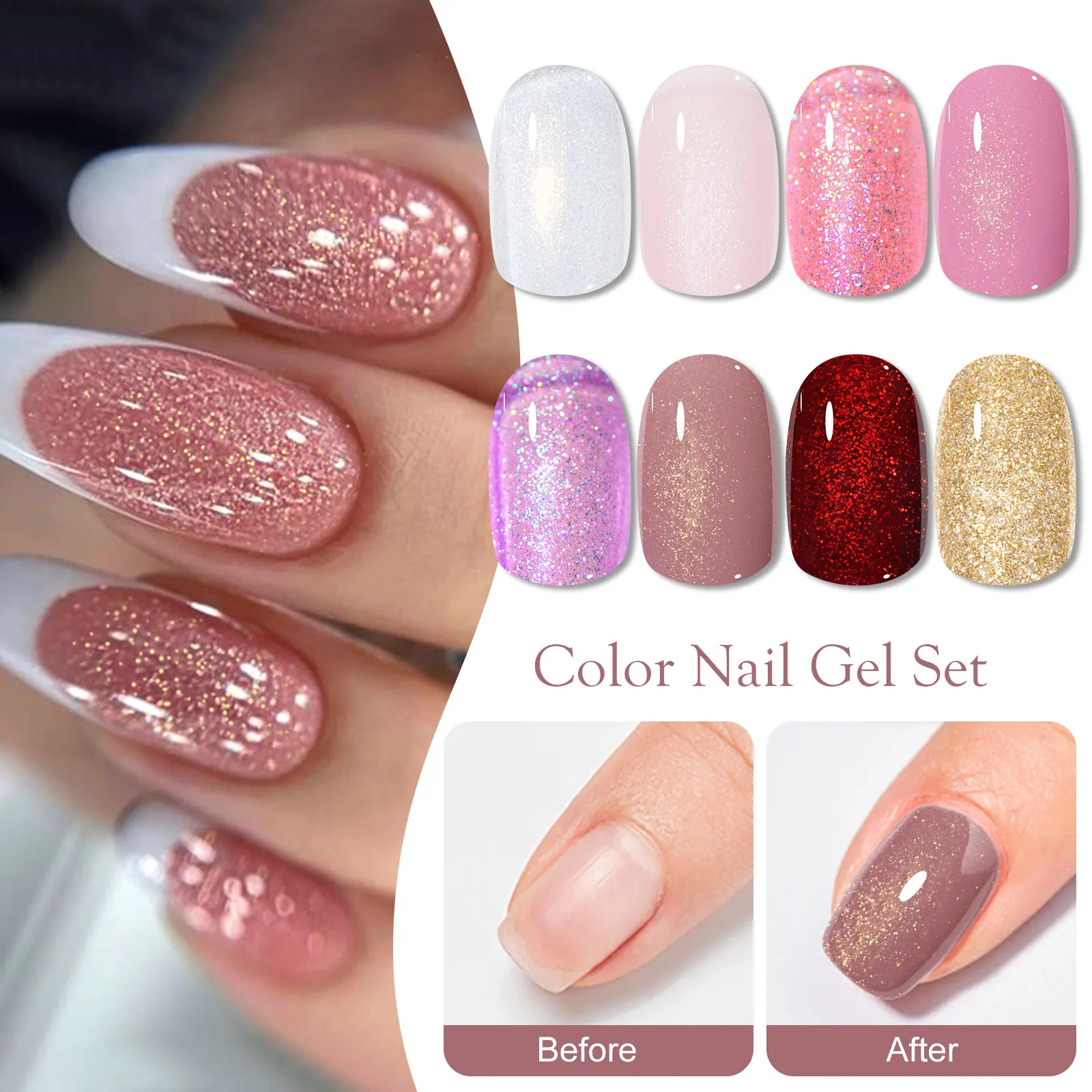 MTSSII 8 pièces ensemble de vernis à ongles Gel gelée réfléchissante blanc laiteux paillettes rouge or couleurs pour décorations Nail Art Design de manucure