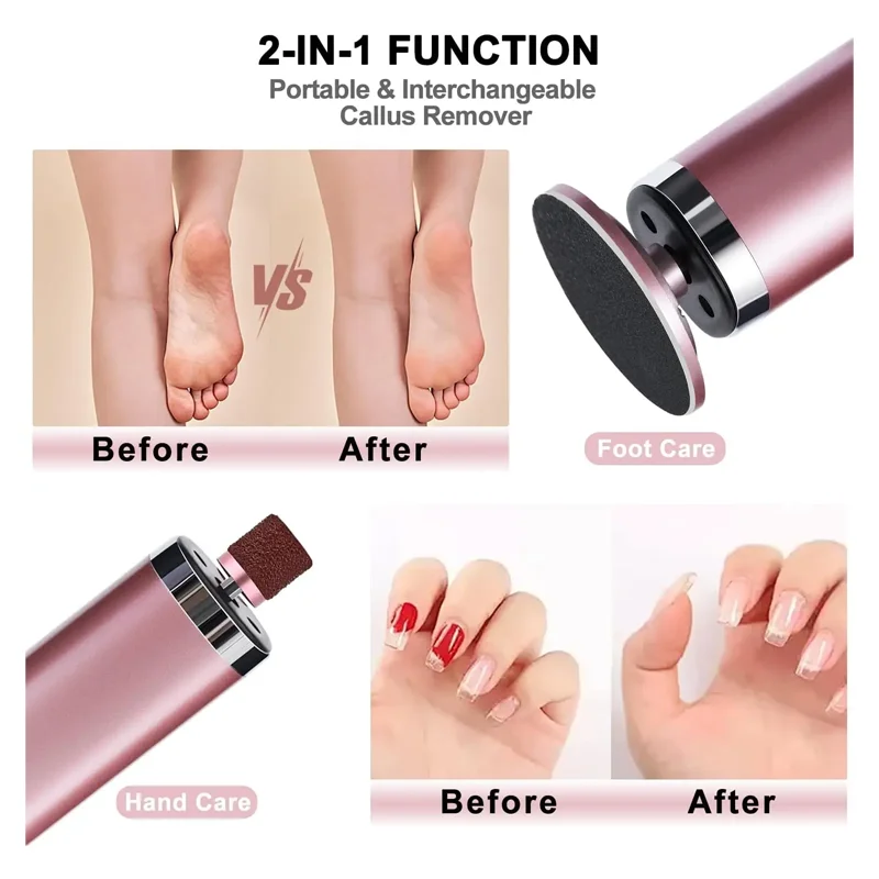 2 In 1 เท้าไฟฟ้าแคลลัสRemoverเล็บเท้าแฟ้มPedicureเครื่องมือไร้สายที่มีประสิทธิภาพเท้าScrubber Dead Skin Remover
