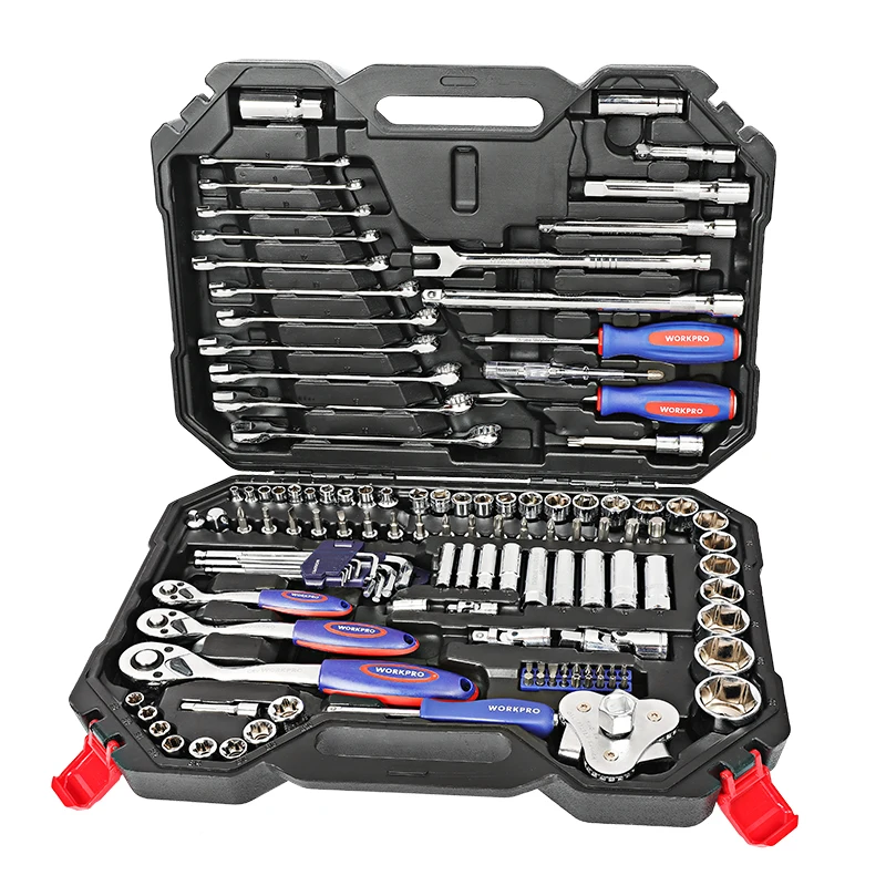 WORKPRO 123PC New Mechanic Tool Set for Car Home Tool Kits Quick Release Ratchet Handle Wrench Socket Set