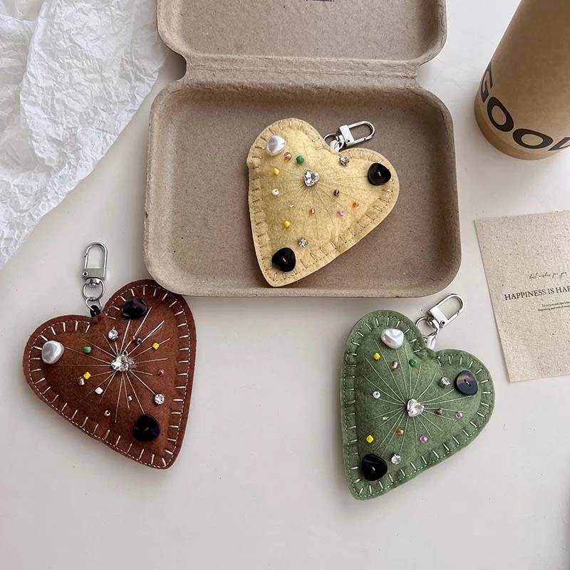 British Style Fabrics Heart Love Car key Chains Mobile Phone Lanyard Anti-loss Cell Phone Mobile Hang Chain Beads