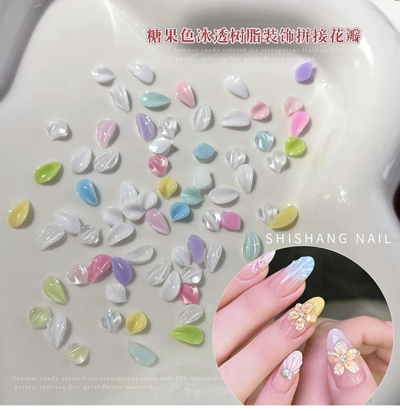100 Stück/Beutel 3D-Harz-Blütenblatt-Nagelcharms in verschiedenen Farben, Press-on-Nagelzubehör für DIY-Nagelkunst-Dekoration – Detail 1