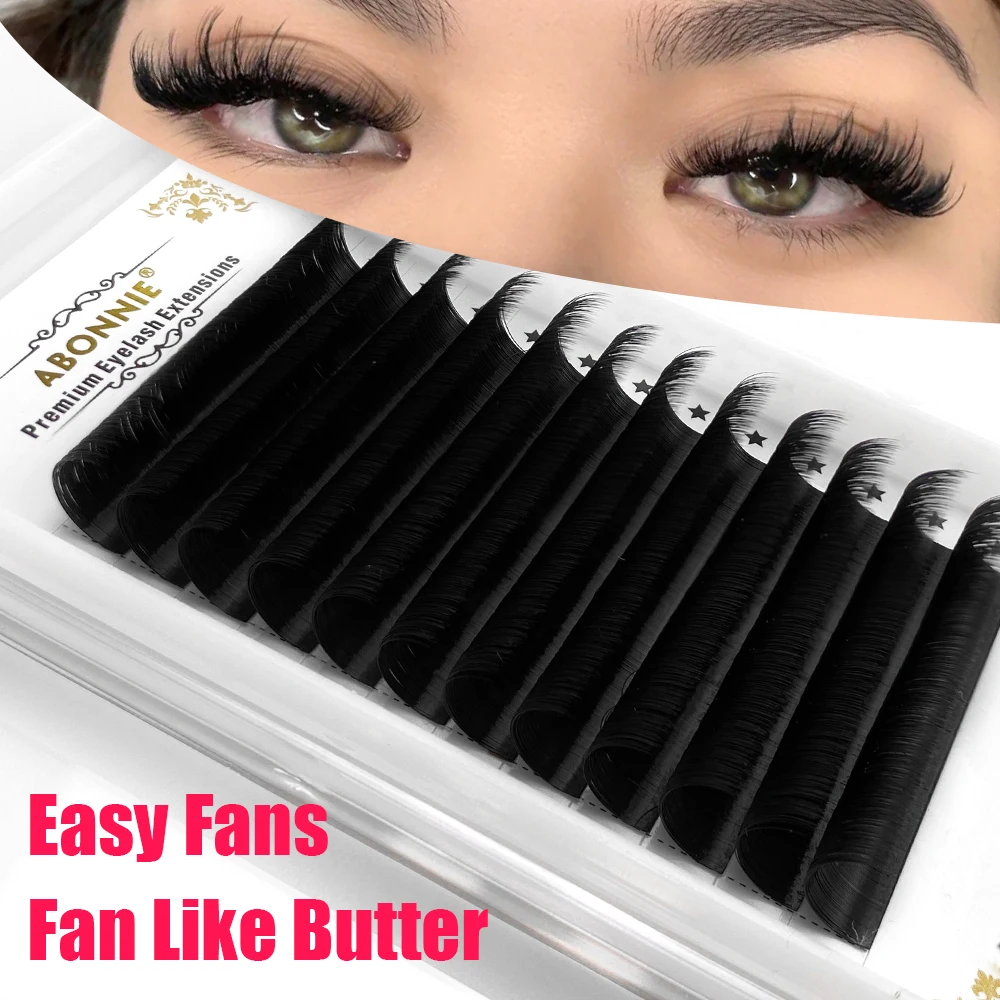 Abonnie 0.03 Mate Black Easy Fan Eyelashes Extensions Auto Fan Eyelashes 8-25mm Soft Easy Fans Blooming Lashes Extensions