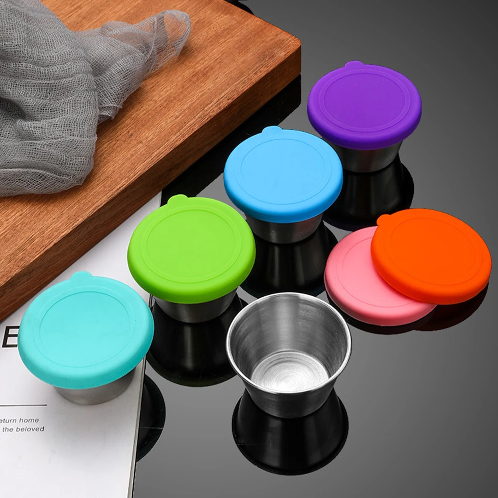 

6pcs Sauce Boxes Airtight Containers 304 Stainless Steel Silica Gel Compact Travel Picnic Seasoning Storage Boxes