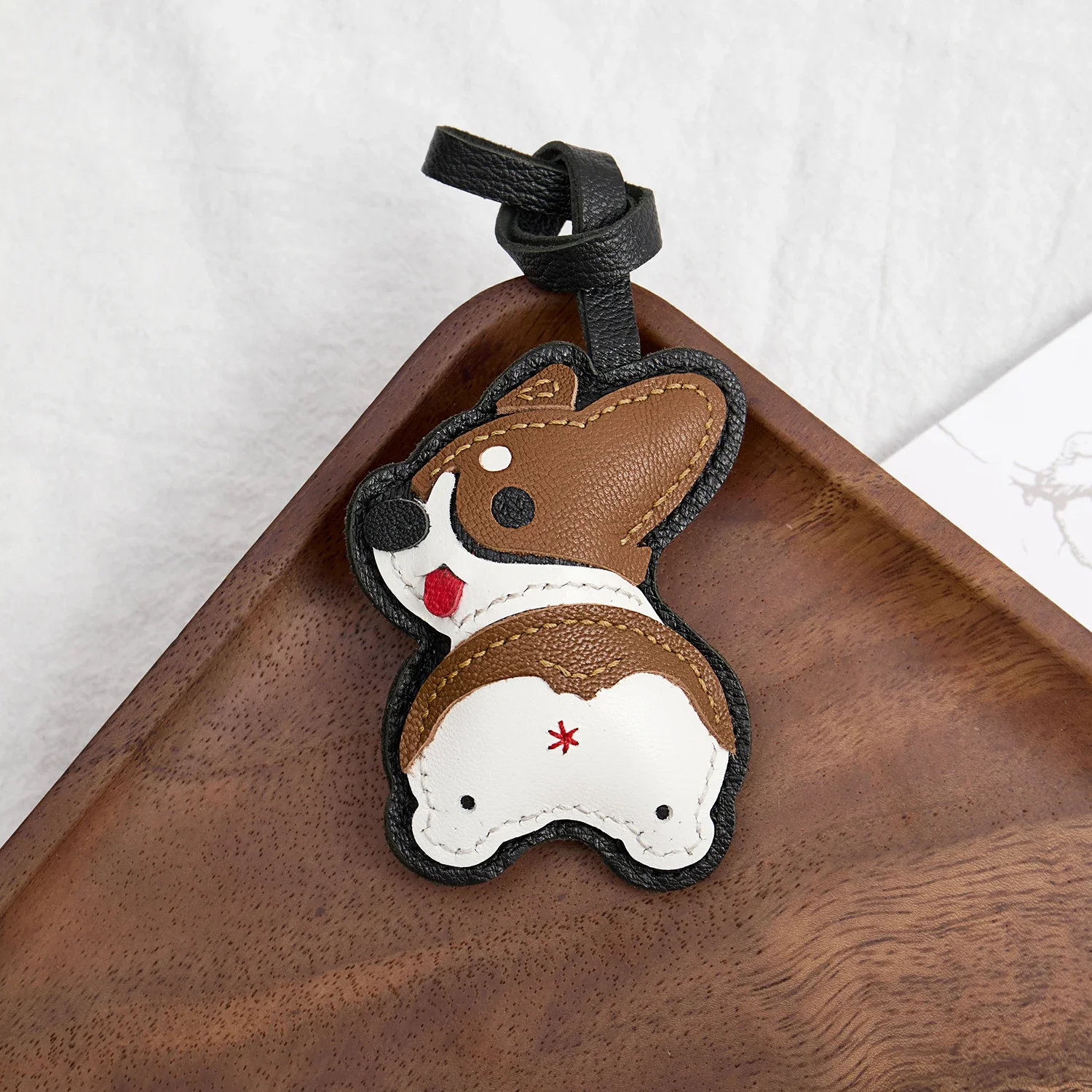 Pele de carneiro artesanal couro real bonito corgi cão saco charme chaveiro presente bonito decoração para sacos requintado charme saco acessórios