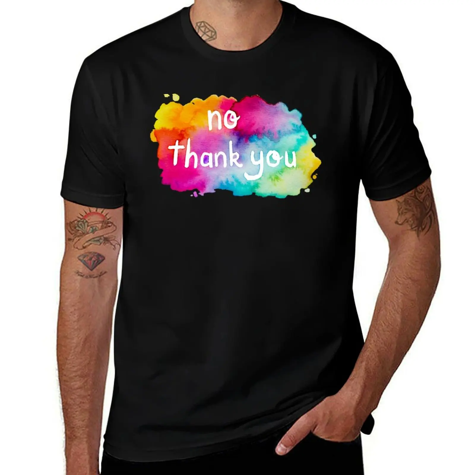

No Thank You Rainbow Watercolor T-Shirt Clothing graphic t shirts anime tshirt fruit of the loom mens t shirts