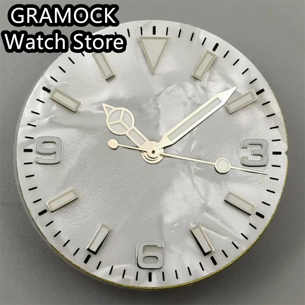 GRAMOCK 29mm Watch Dial Face Accessories Pearl Dial Green Luminous Fit NH35 NH36 ETA2824 2836 Miyota8215 Mingzhu DG Movement