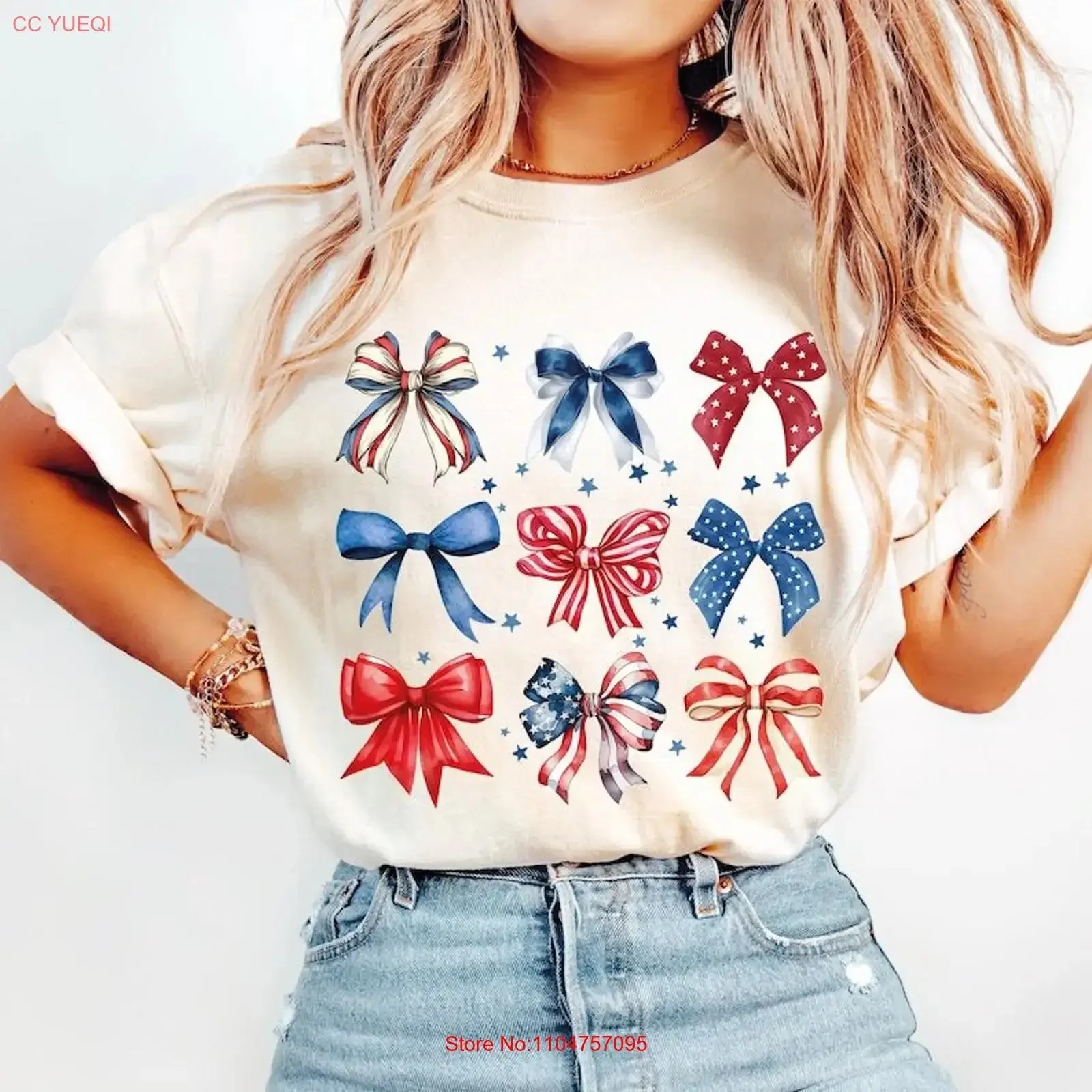 USA Bow T Shirt Coquette America for July 4th Memorial Day vintage Washed Casual streetwear Unisex designer clothes Versatile