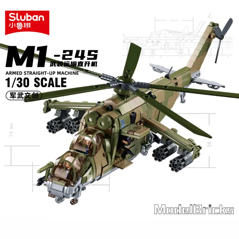 

Sluban 893PCS Air Force MI-24S Armed Transport Helicopter Model Bricks Weapon DIY Creative Building Blocks Educational Boys Toys