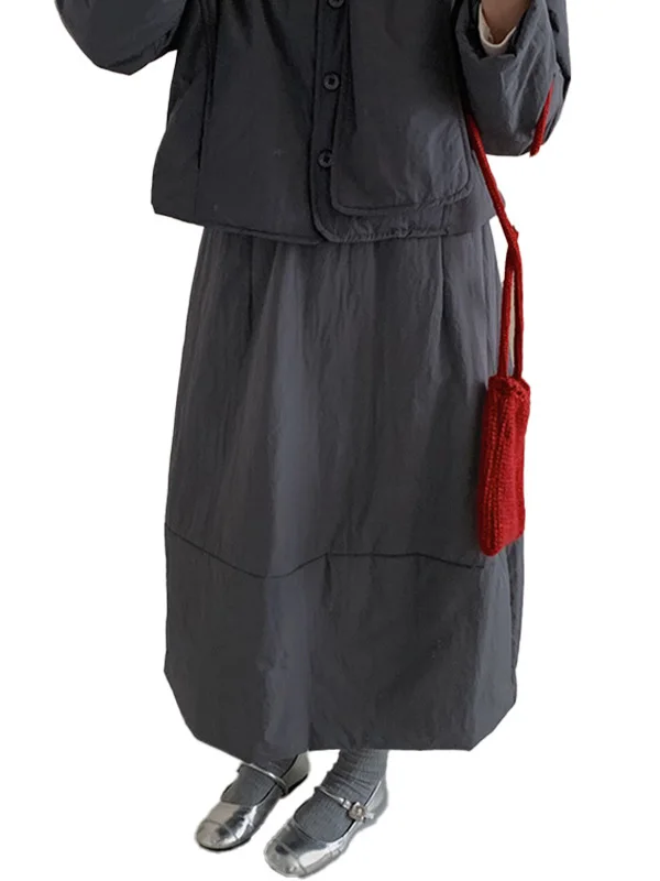 2025년 겨울 캐주얼 루즈핏 한국 스타일 단색 꽃봉오리 스커트 하이웨이스트 신축성 있는 면 A라인 스커트 여성용