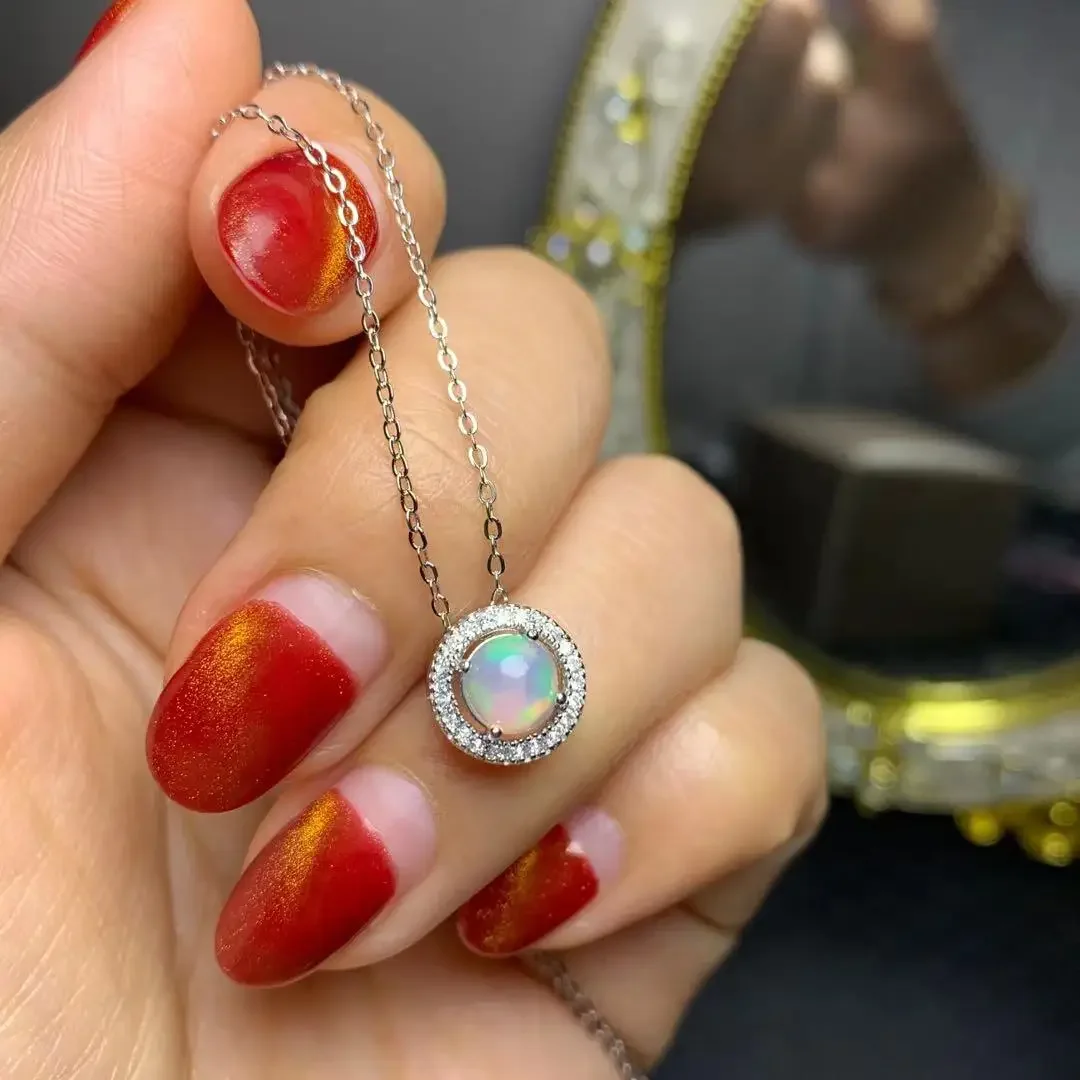 

Small Silver Opal Pendant for Girl 6mm Natural Opal Necklace Pendant Solid 925 Silver Opal Jewelry Gift for Woman