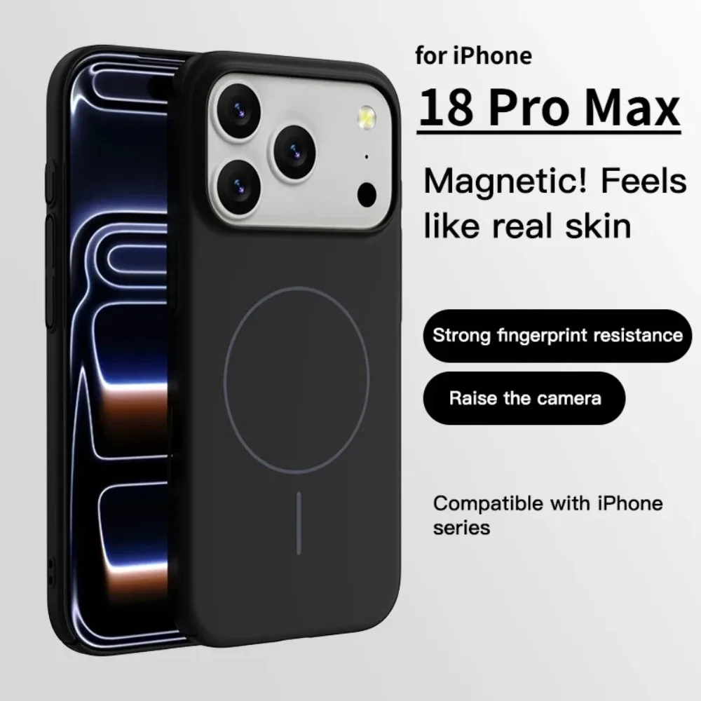 Capa de Carregador Magnético Original com Sensação de Pele Fosca de Luxo para iPhone 18Pro Max 17 13 14 15 16, Capa Protetora à Prova de Choque para Magsafe