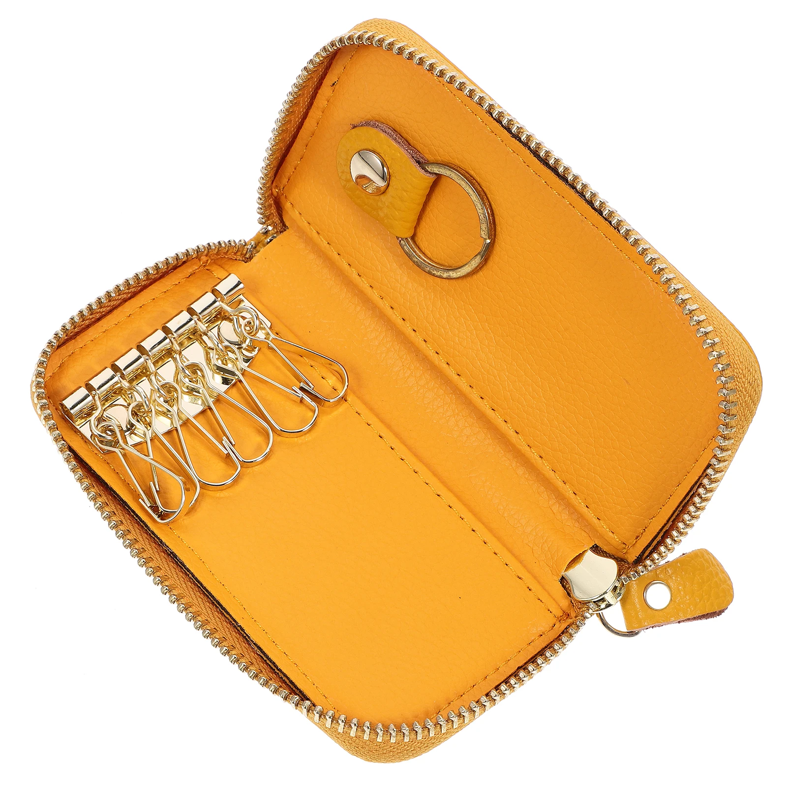 

Car Key Holder Case Wallet Zipper 6 Hooks Bright Yellow Durable Lightweight Organizer For Men Women Students