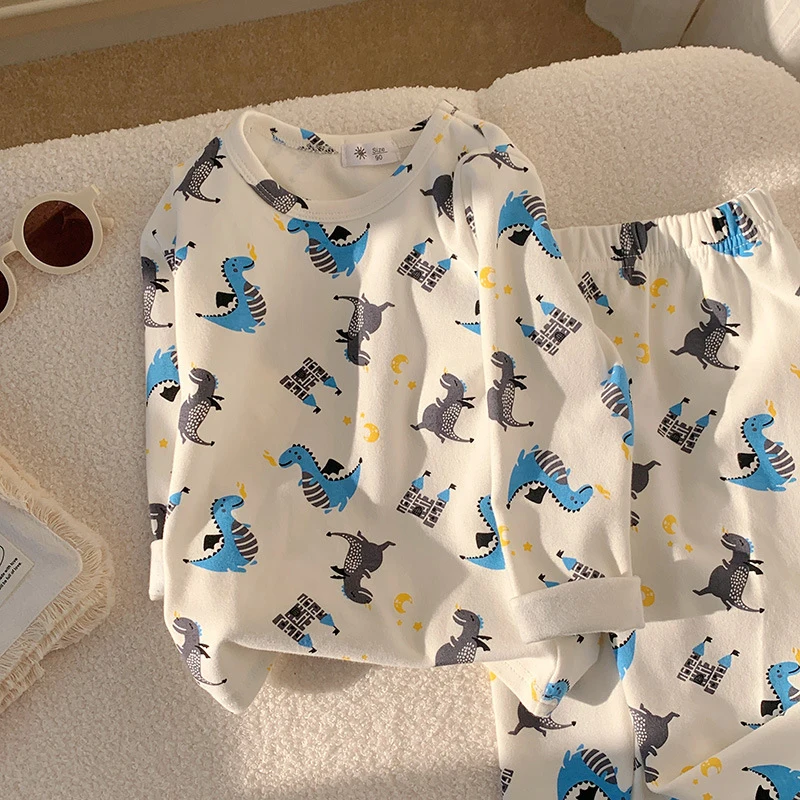 Ensemble de pyjama en coton à manches longues pour enfants, vêtements de maison mignons, pyjama de dessin animé pour tout-petits, garçons et filles, automne et printemps, 1 à 8 ans