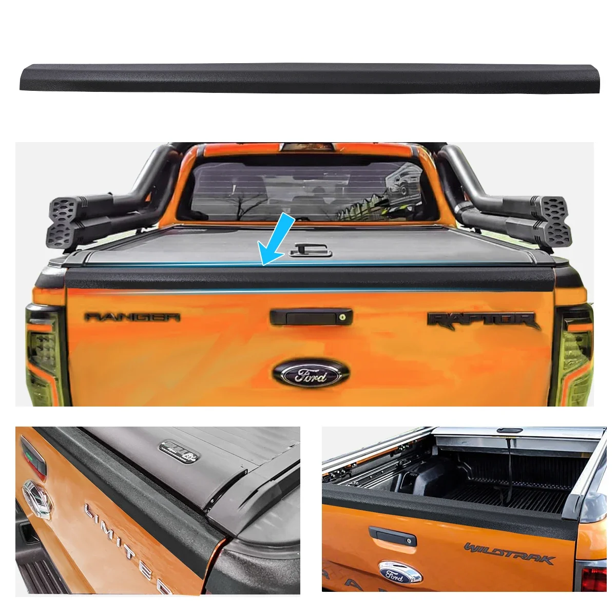 1PC Rear Spoiler TAIL GATE Cover TRIM RAIL GUARD PROTECTOR FOR FORD RANGER T6 T7 T8 2012-2022 WILDTRAK Raptor XLT XLS XL