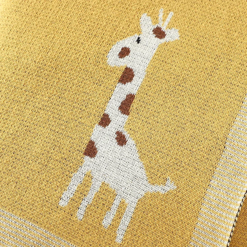 Baby Blanket Cotton Plaid Knitted Newborn Girl Boy Bed Crib Soft Quilt Cute Giraffe Elephant Infant Stroller Swaddling 100*80 CM