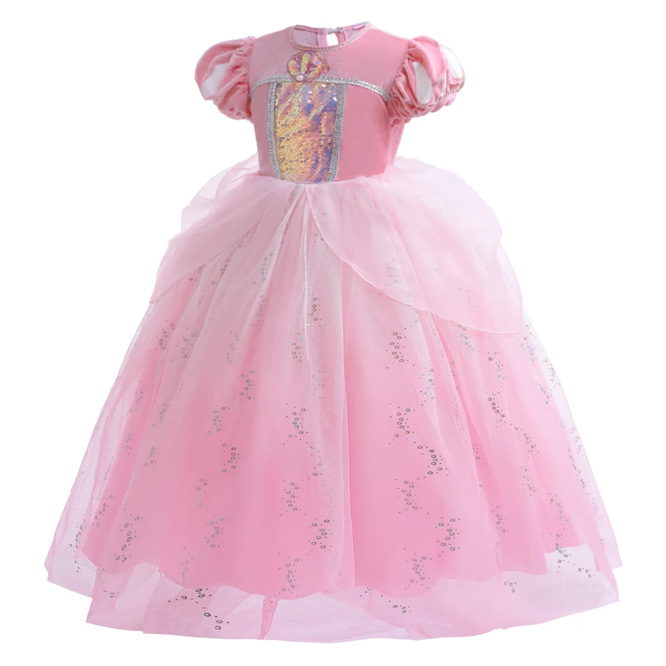 Little Mermaid Disney Ariel Princess Costume Kids Pink Birthday Party Dress Girls Ball Gown Halloween Children's Day Gift