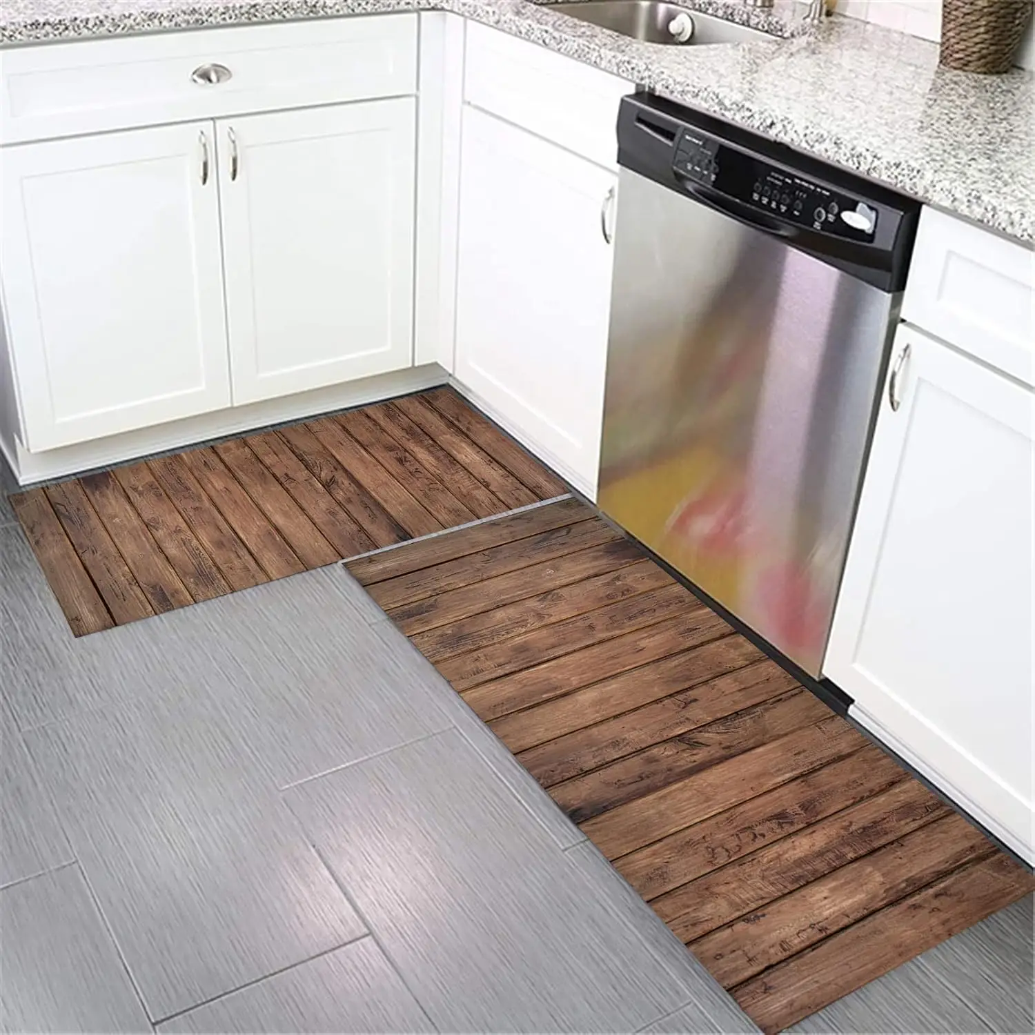 VIKAMA 1/2PCS Vintage Wooden Kitchen Floor Mat Comfort Non-Slip Interior Area Foot Mat Home Decor Laundry Balcony Carpet