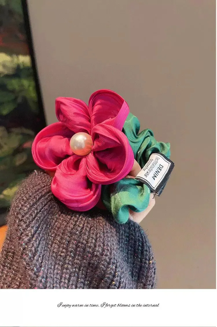 1pc Premium Perle Blume Haarband Krawatte Haar haltbares Stirnband vielseitiges Dickdarm band Krawatte Haar hochela tisches Gummiband – Detail 3