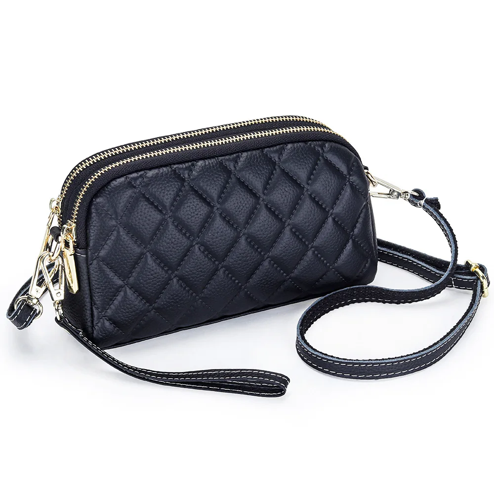 Imagem -05 - Bolsas Crossbody de Couro Genuíno para Mulheres Bolsas Pequenas em Relevo Bolsa de Ombro Acolchoada Compartimentos com Zíper Duplo na Moda