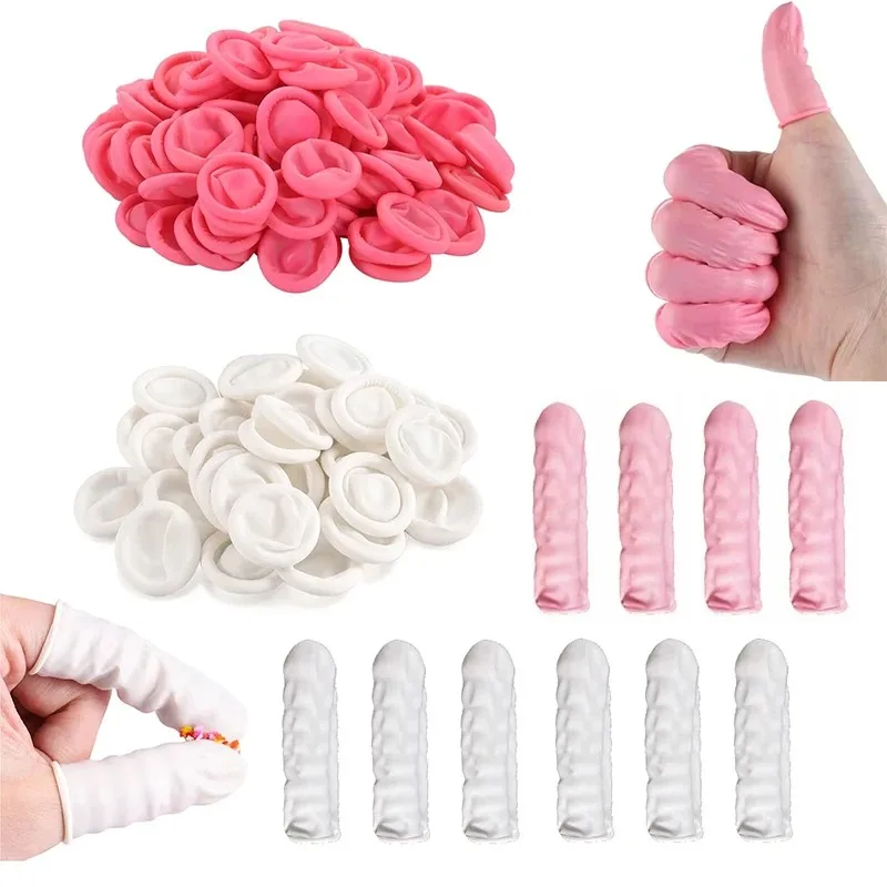 

100/200PCS Disposable Finger Cots Anti Slip Latex Powder Free Rolled Edge Durable Finger Cots Beauty Hairdressing Tattoo Tools