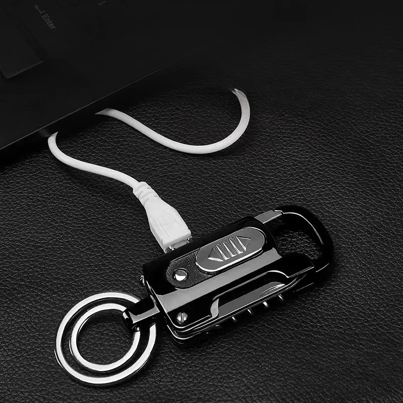 Multifunctional Keychain Lighter USB Charging Cigarette Lighter Wine Opener Knife Flat Screwdriver Metal Windproof Lighter