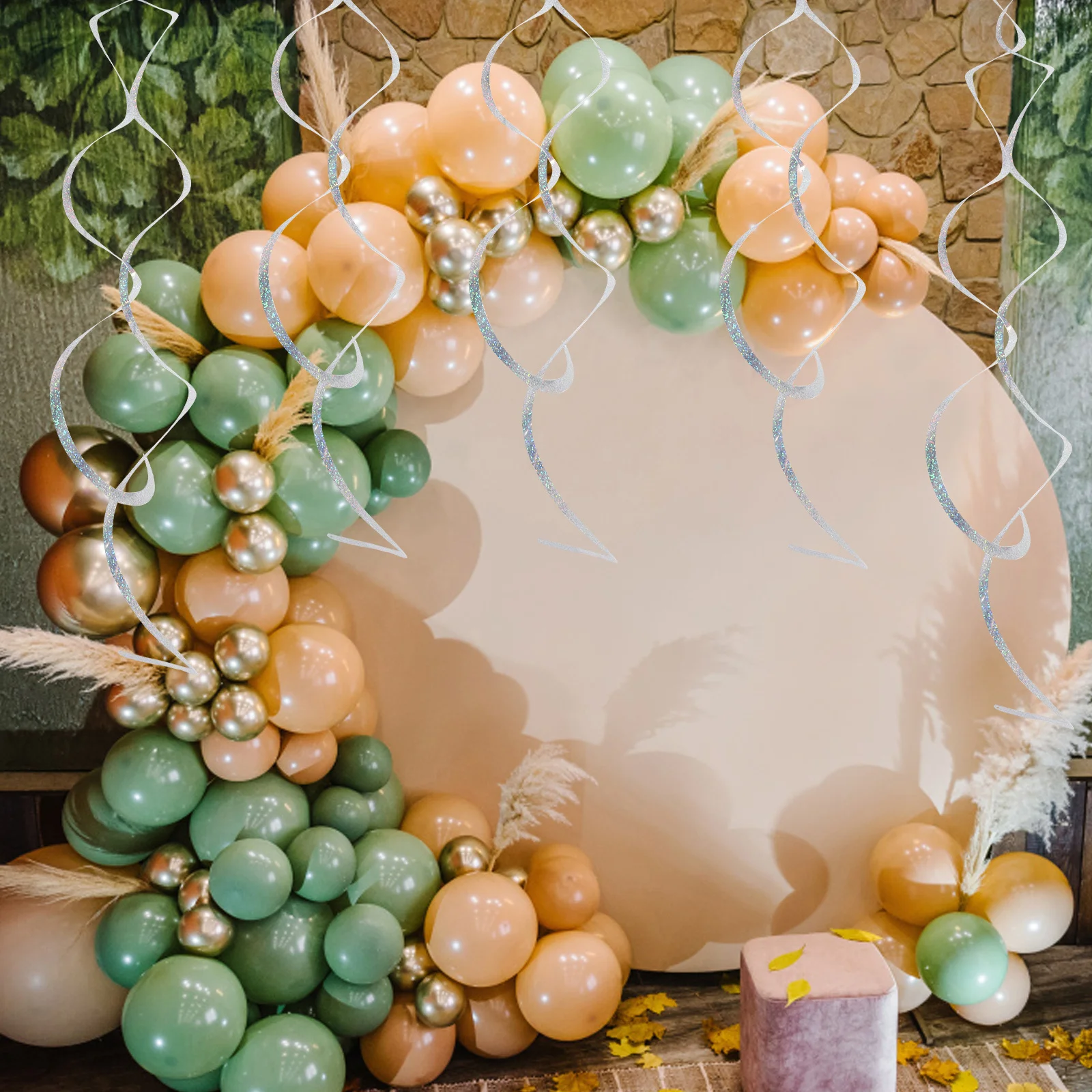 

6Pcs Shiny Spiral Hanging Streamers Iridescent Foil Whirls for Ceiling Decor Birthday Party Wedding Celebration