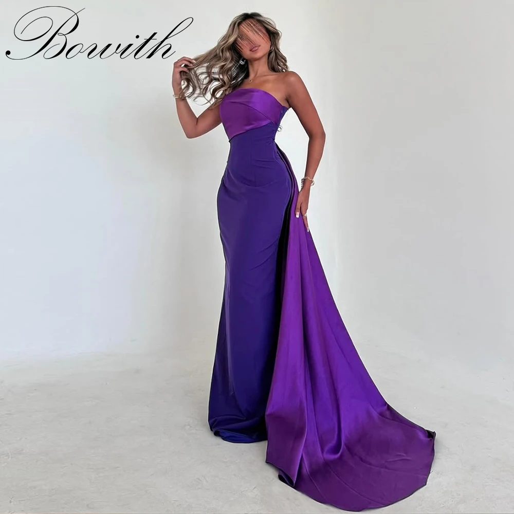 

Bowith Purple Formal Evening Dresses Prom Gowns Customized Strapless Women Party Dress Vestidos de fiesta Court Train
