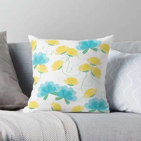 

Whimsical Aqua And Yellow Floral Printing Throw Pillow Cover Car Wedding Bedroom Decor Bed Throw Pillows not include One Side