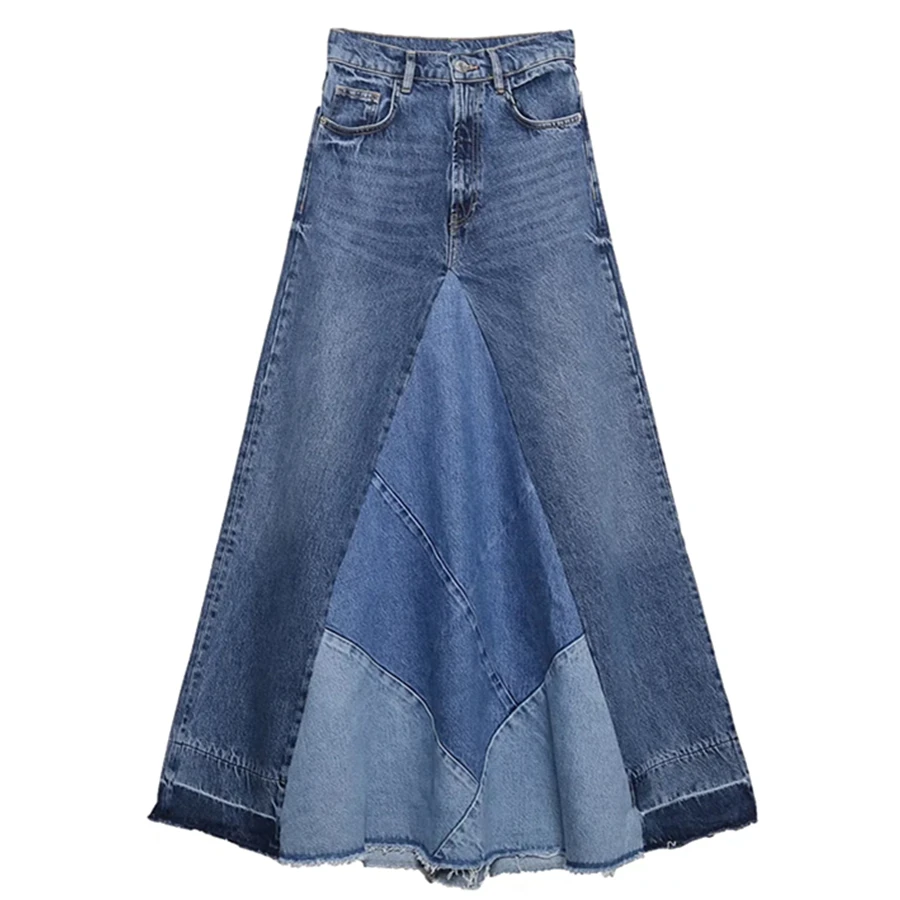 

Jenny&Dave Dress Women2024 England Style High Street Washed Retro Patchwork Denim Skirt Women High Wasit A-line Maxi