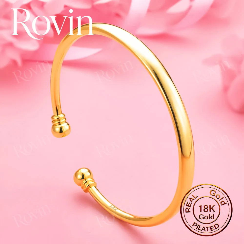 18K Gold Minimalist Open Bangle with a Smooth, Plain Finish – A Stylish Accessory for Weddings and Parties