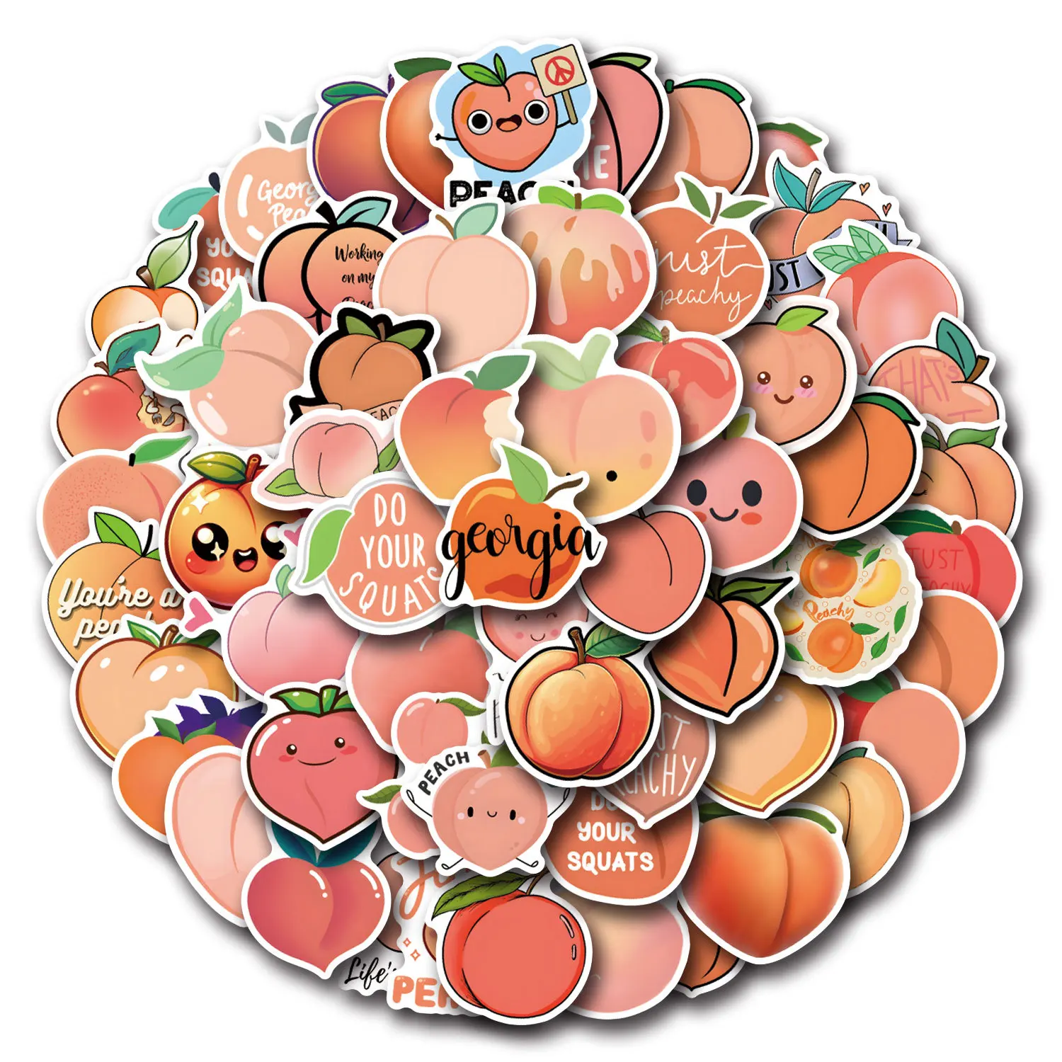 55/110PCS Cartoon Peach Cute Fruit Peach Graffiti Sticker Car Luggage Water Cup Sticker