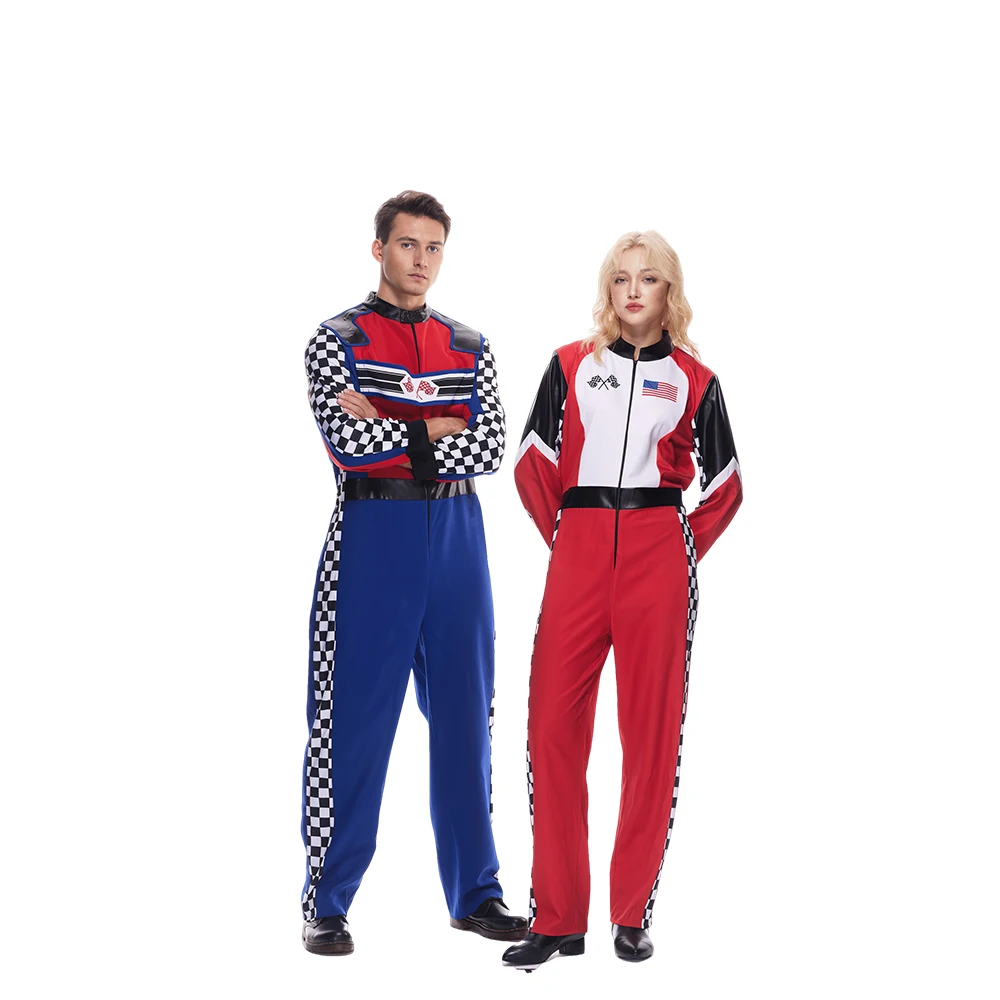 EraSpooky Men's Race Car Driver Costume Adult Halloween Finish Line Racer Outfits